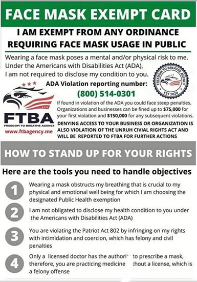 Face Mask Exempt Card